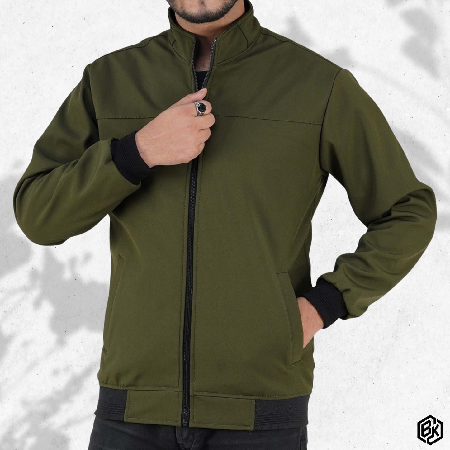 Olive High-Neck Bonded Jacket | BH-410