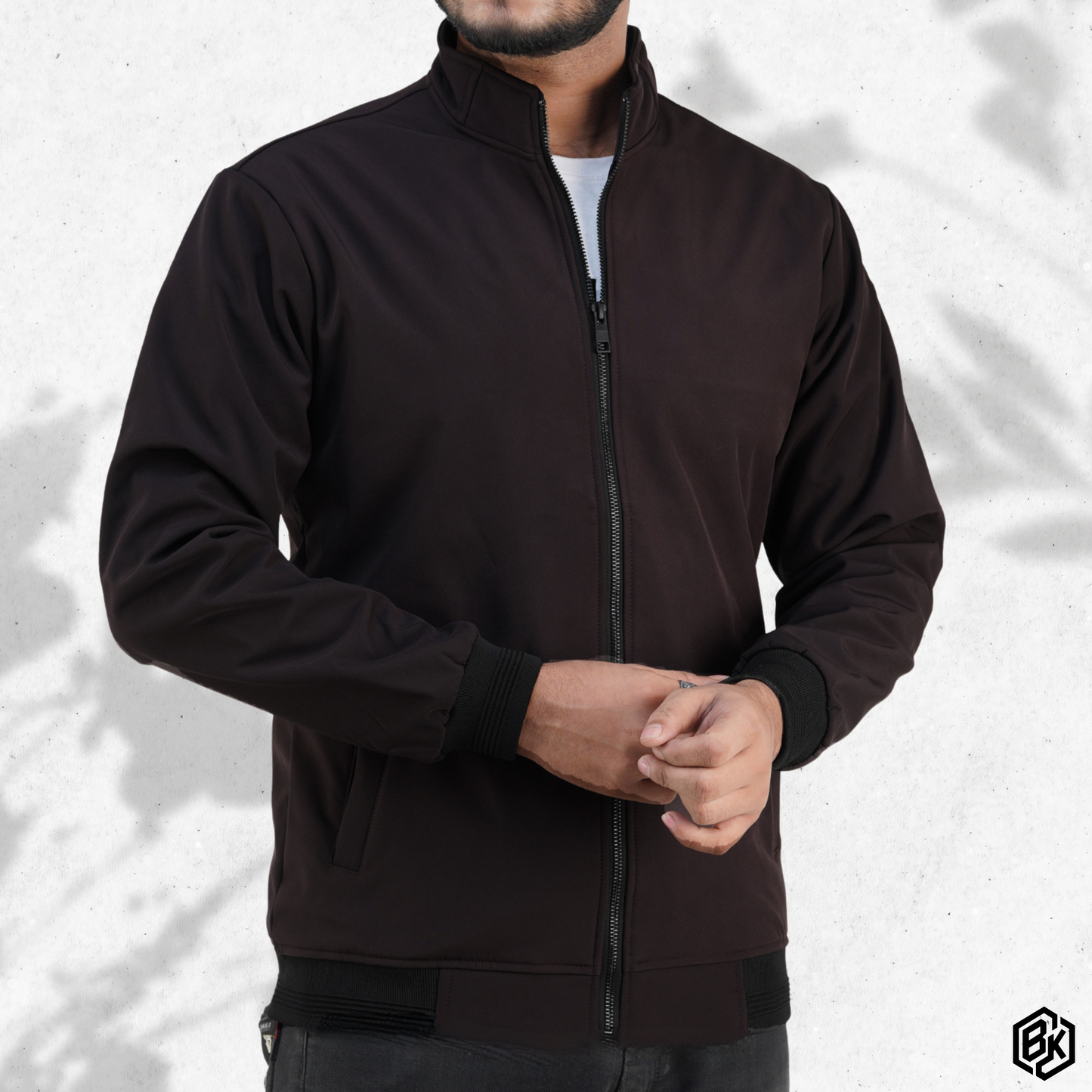 Coffee High-Neck Bonded Jacket | BH-480