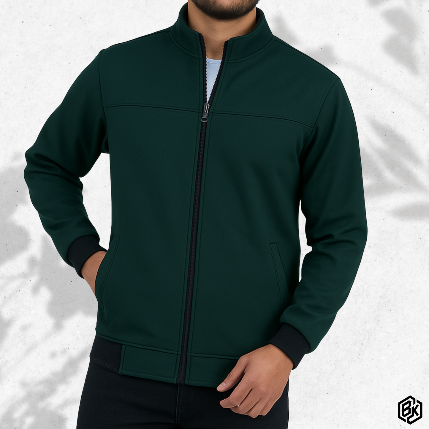 Bottle Green High-Neck Bonded Jacket | BH-550