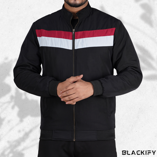 Black High-Neck Two Step Ridge Jacket