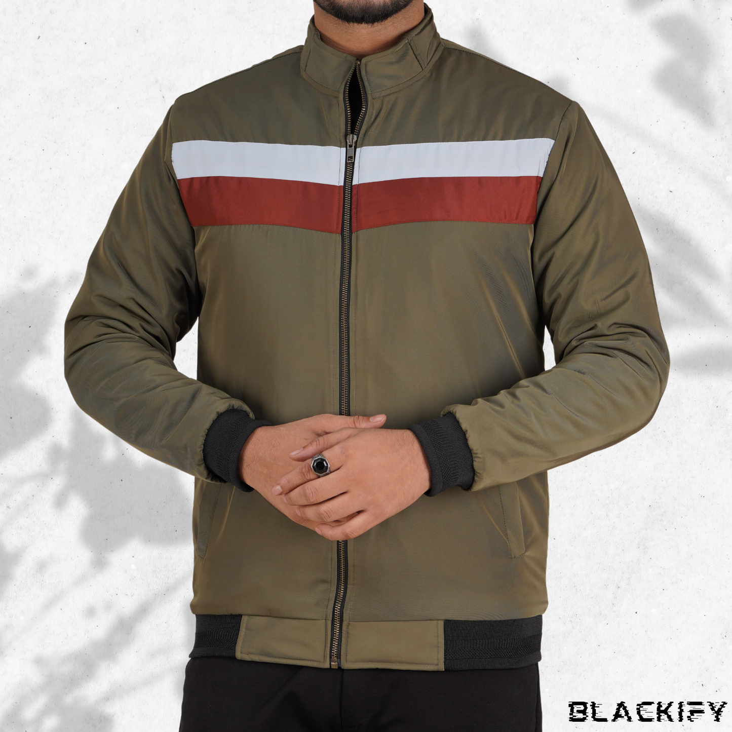Olive High-Neck Two Step Ridge Jacket