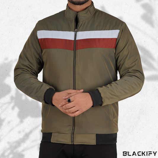 Olive High-Neck Two Step Ridge Jacket