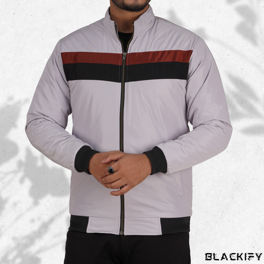 White Grey High-Neck Two Step Ridge Jacket