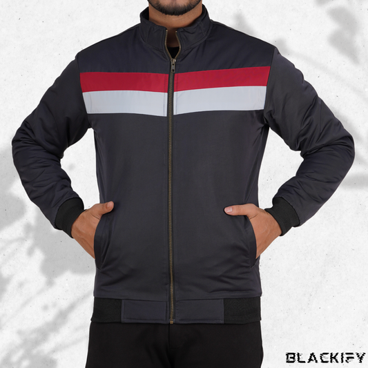 Navy Blue High-Neck Two Step Ridge Jacket