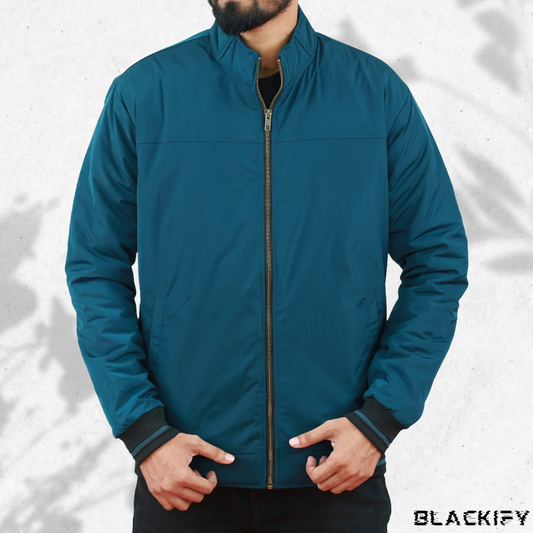 Petrol Blue  High-Neck Suskin Jacket