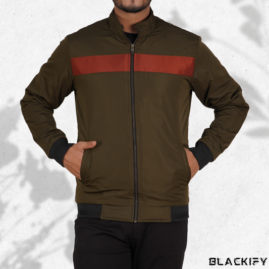 Olive High-Neck One Step Ridge Jacket