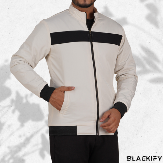 Cream White High-Neck One Step Ridge Jacket