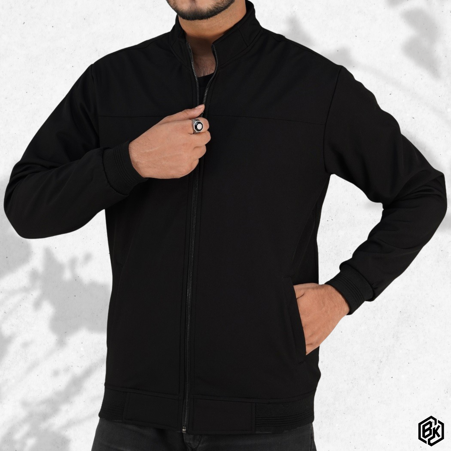 Black High-Neck Bonded Jacket | BH-450
