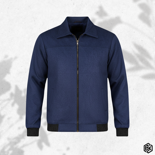 Navy Blue Spread-Collar Zip-Up  | MP-840
