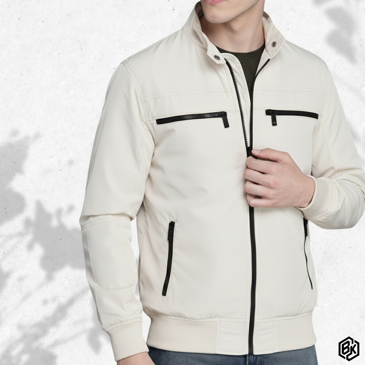 Multi-Zipper Tactical Bomber Off White | SKN-001