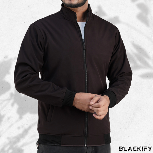 Coffee High-Neck Bonded Jacket
