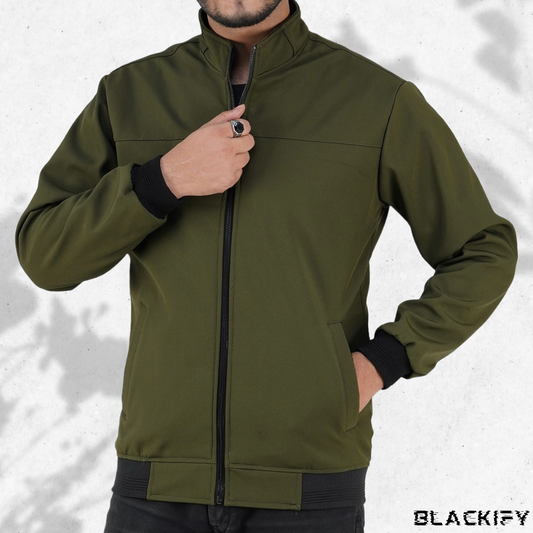 Olive High-Neck Bonded Jacket